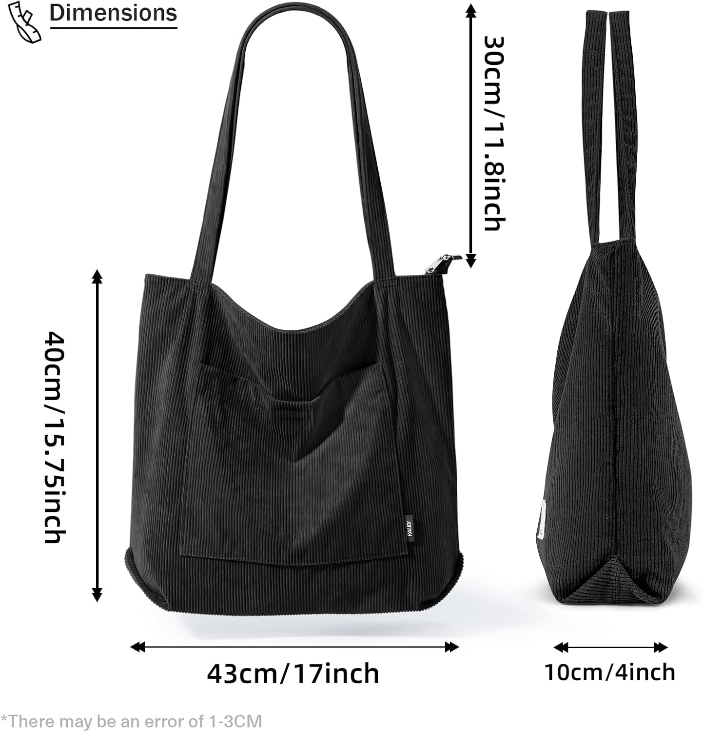 KALIDI Women Corduroy Tote Bag Large Shoulder Tote Bag with Zipper Pocket Casual Hobo Handbag Big Capacity Shopping Work Bag - Image 3