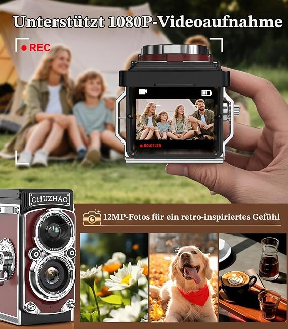 Retro Mini Digital Camera 1080P FHD Video Digital Retro Camera with 16GB Memory Card 12MP Auto Focus Vintage Camera for Beginners Teenagers Adults and Children (Red)
