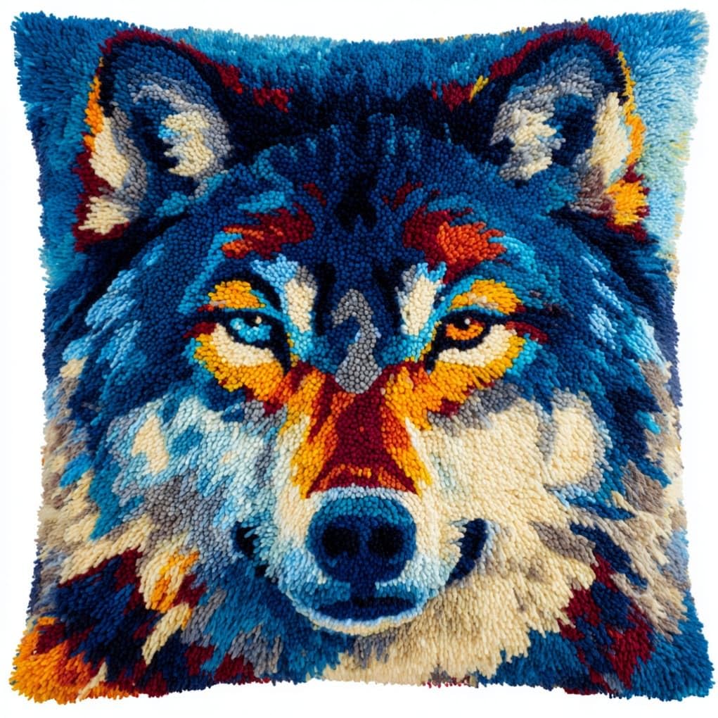 AxiangziK 17x17in Latch Hook Kits for Adults Beginners,Animal Wolf