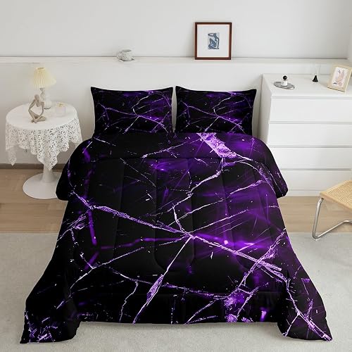 Feelyou Purple Black Geometric Comforter Set Queen Size for Boys Girls