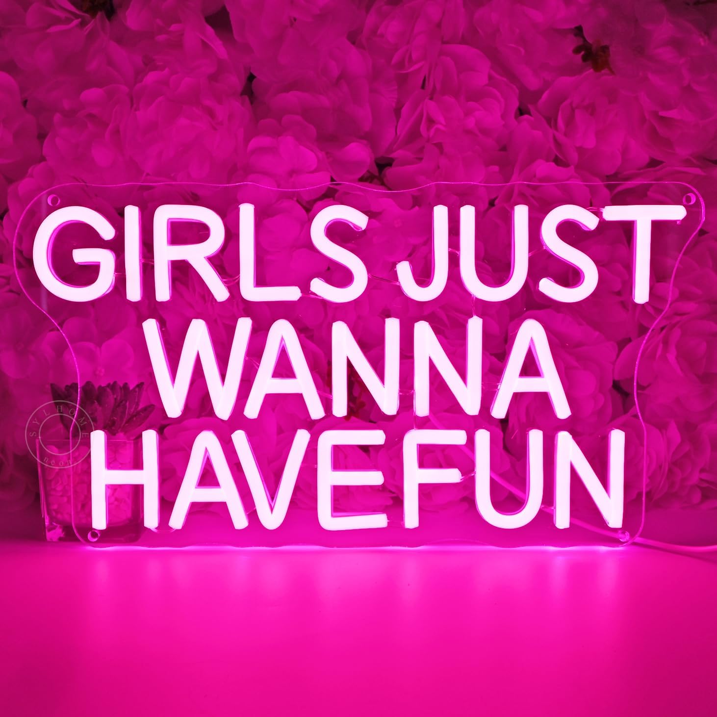 SYLHOME Pink Led Neon Light Sign Girls Just Wanna Have Fun Bedroom Girls Room Wall Decor Sign Birthday Wedding Christmas Party Backdrop Sign USB 15"X7.9"