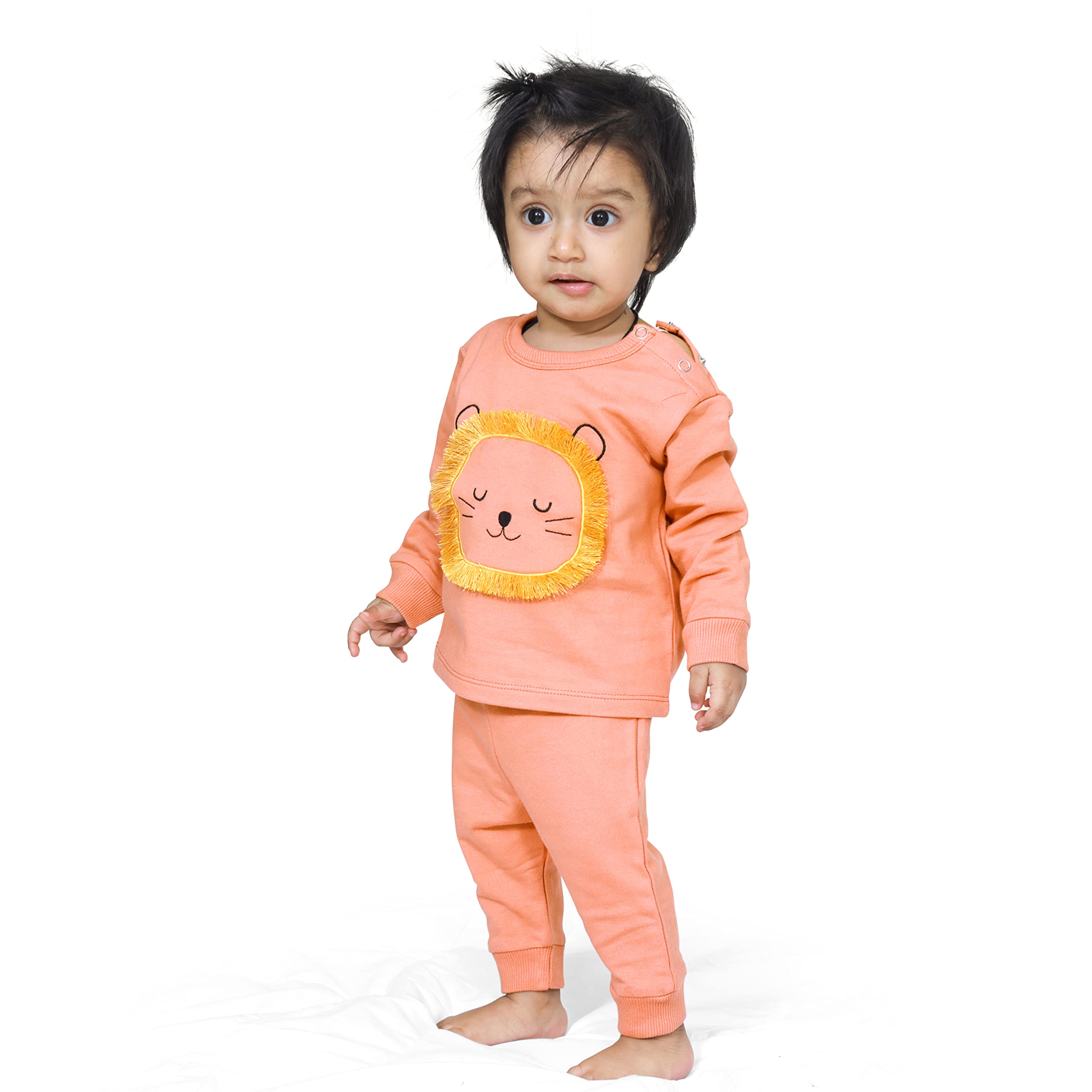 Real Basics Cotton Fleece Clothing Sets for Boys & Girls - Unisex Winter Clothing Sets Full Sleeve Printed T-Shirt & Pant (Ora Sunshine_3-4 Years) 2
