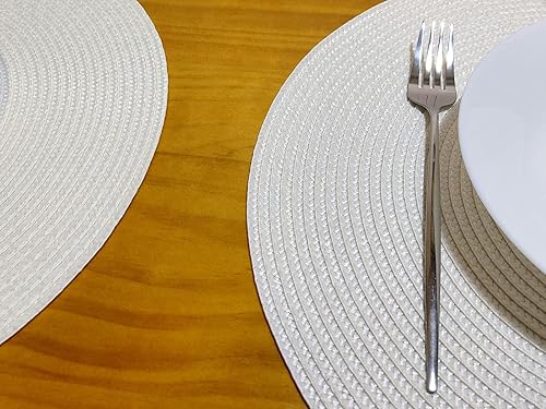 Miniatura 4 de Juego de 6 manteles individuales redondos trenzados de 15 pulgadas para mesas de comedor, antideslizantes, lavables, para cenas en las cuatro