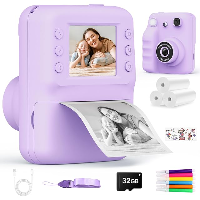 Cámara de Fotos Infantil Instantánea con Impresora y Pantalla 2,4" HD