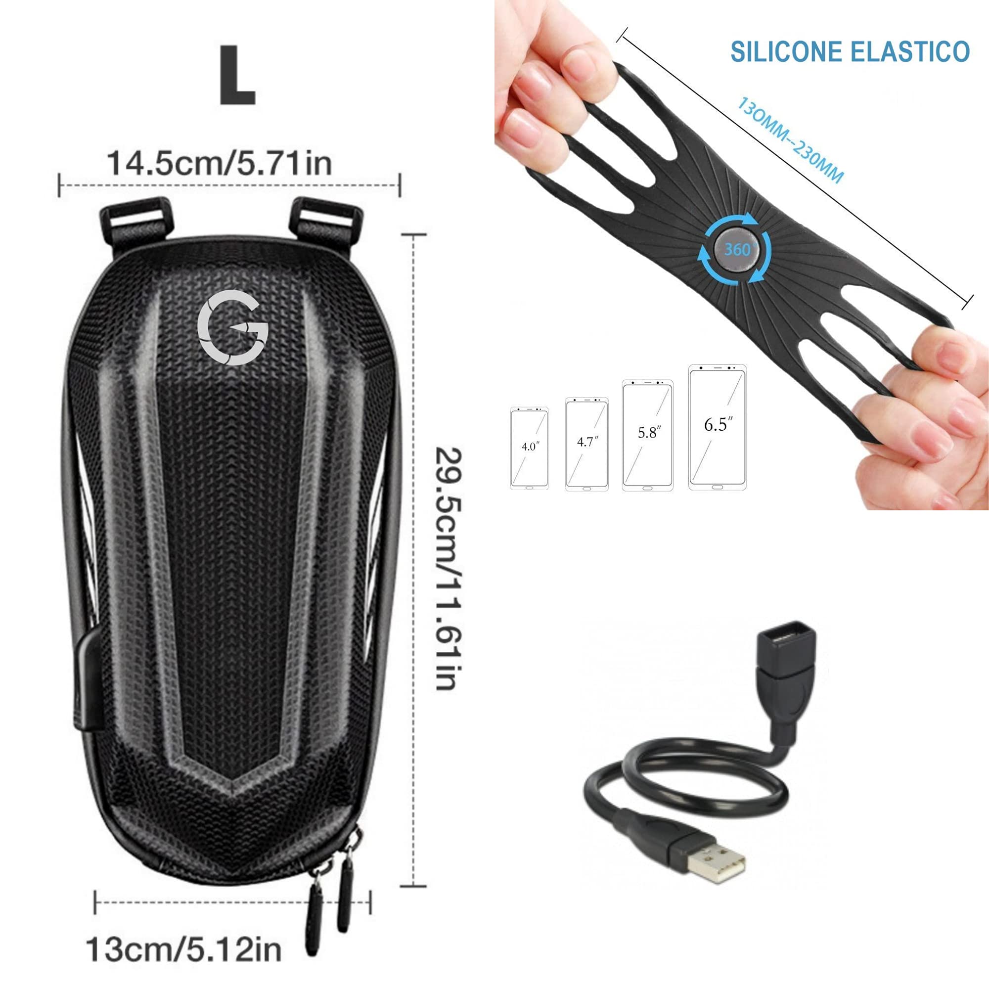 GRINADA® Borsa Monopattino Elettrico Con USB 2l 3l Accessori Monopattino Borsello Zaino Portaoggetti Marsupio Compatibile Con Monopattino Elettrico Xiaomi Ninebot Ducati Kickscooter Front Bag