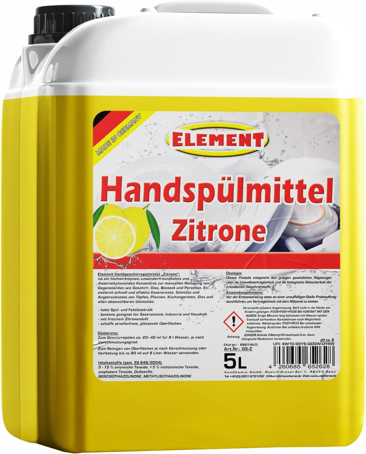 Dishwasher Detergent Washing Up Liquid Hand Washing-Up Liquid Lemon 5 Liter Canister with High Grease Dissolving Power Dish Cleaner