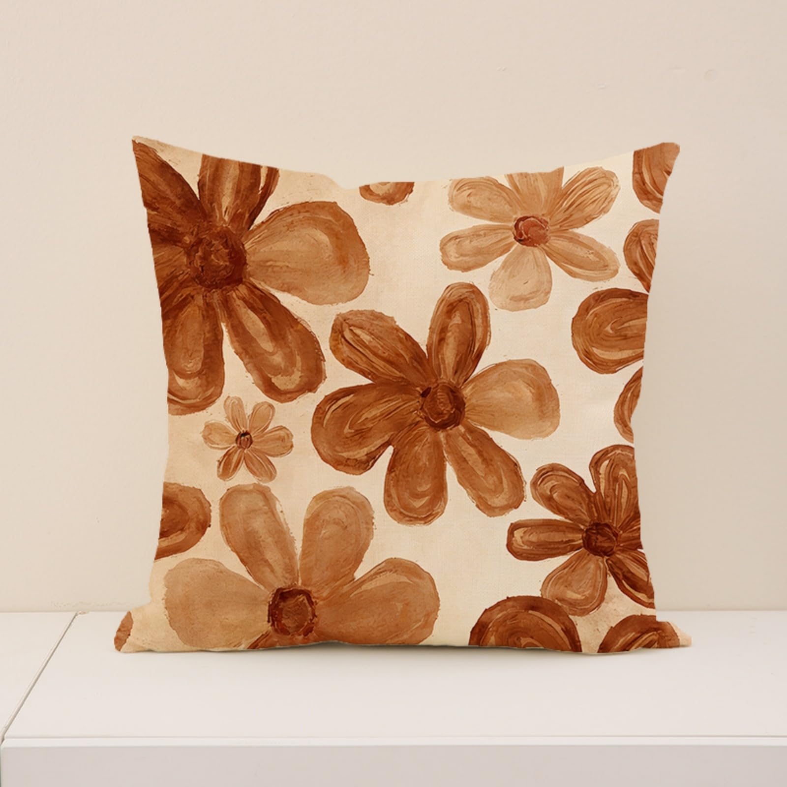Cushion Covers 40cm x 40cm Light Chocolate Color Sofa Cushion Cover Linen with Invisible Zippers,Throw Pillow Covers for Bedroom Home Decor