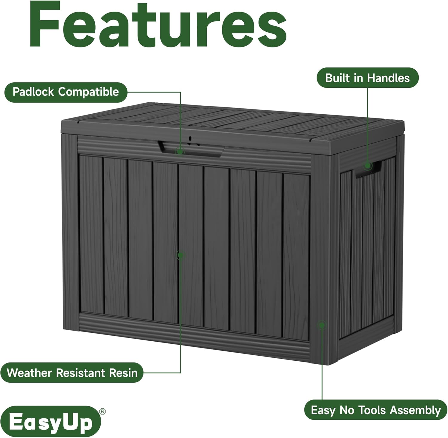 EasyUp 55 Gallon Deck Storage Boxes Outdoor Waterproof, Resin Small Lockable Storage Box, Outdoor Deck Box for Patio Cushion Funiture, Pool Accessories, Garden Tools (Black, 55 Gallon)