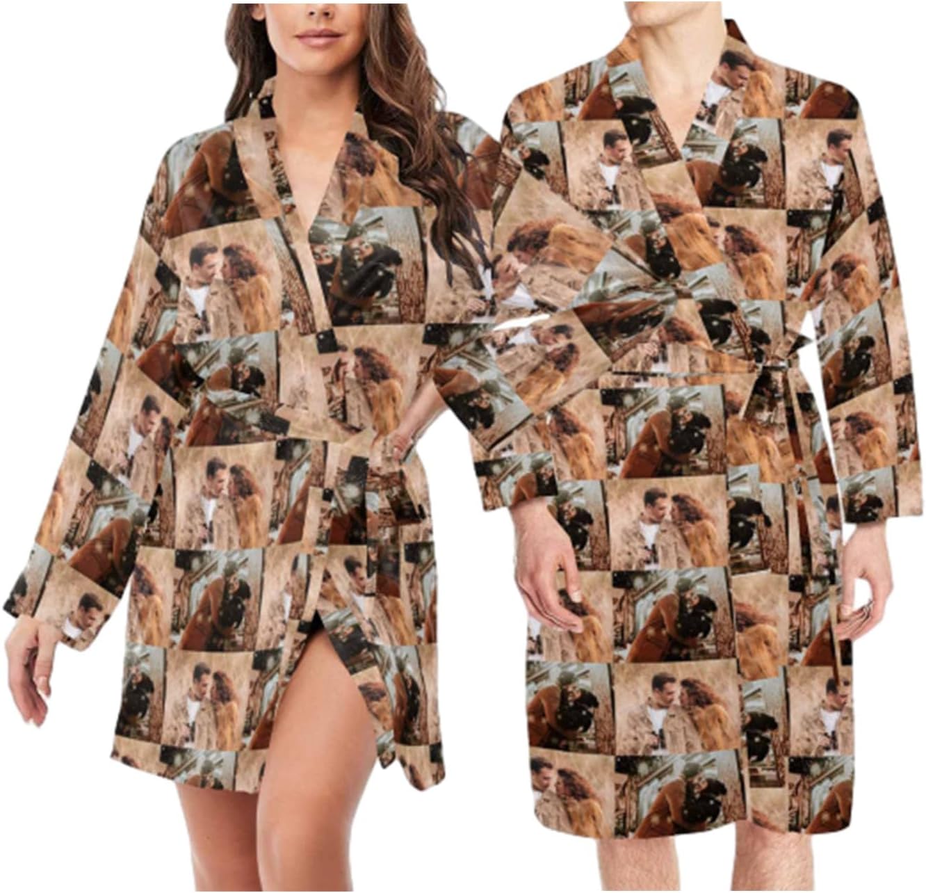 Custom Robes for Women Funny Face Personalized Lightweight Robes Sleepwear Custom Long Sleeve Belted Night Robes