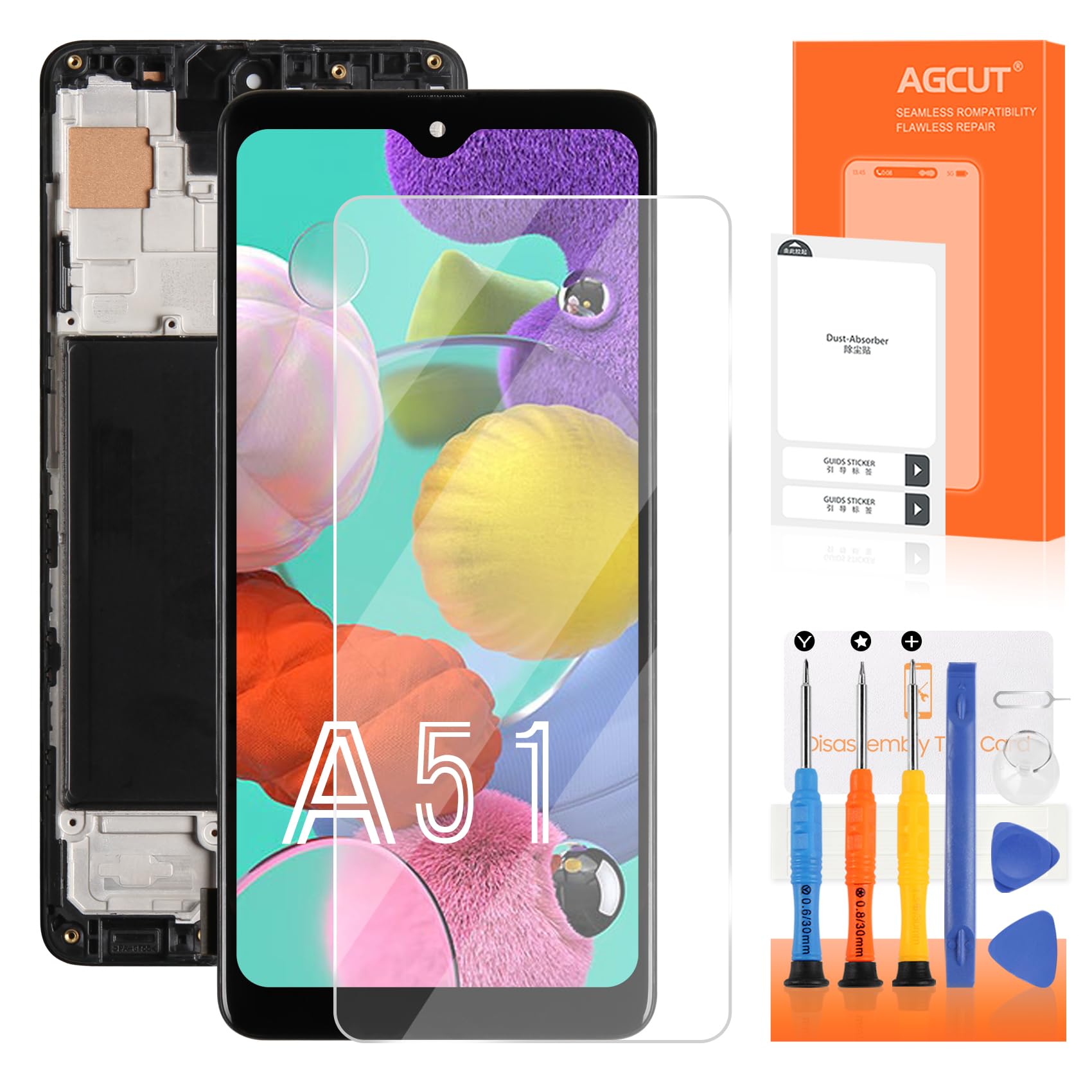 INCELL for Samsung Galaxy A51 Screen Replacement for Samsung A51 LCD Display SM-A515F SM-A515U LCD Digitizer Touch Screen Assembly Repair Part with Frame(No Fingerprint)