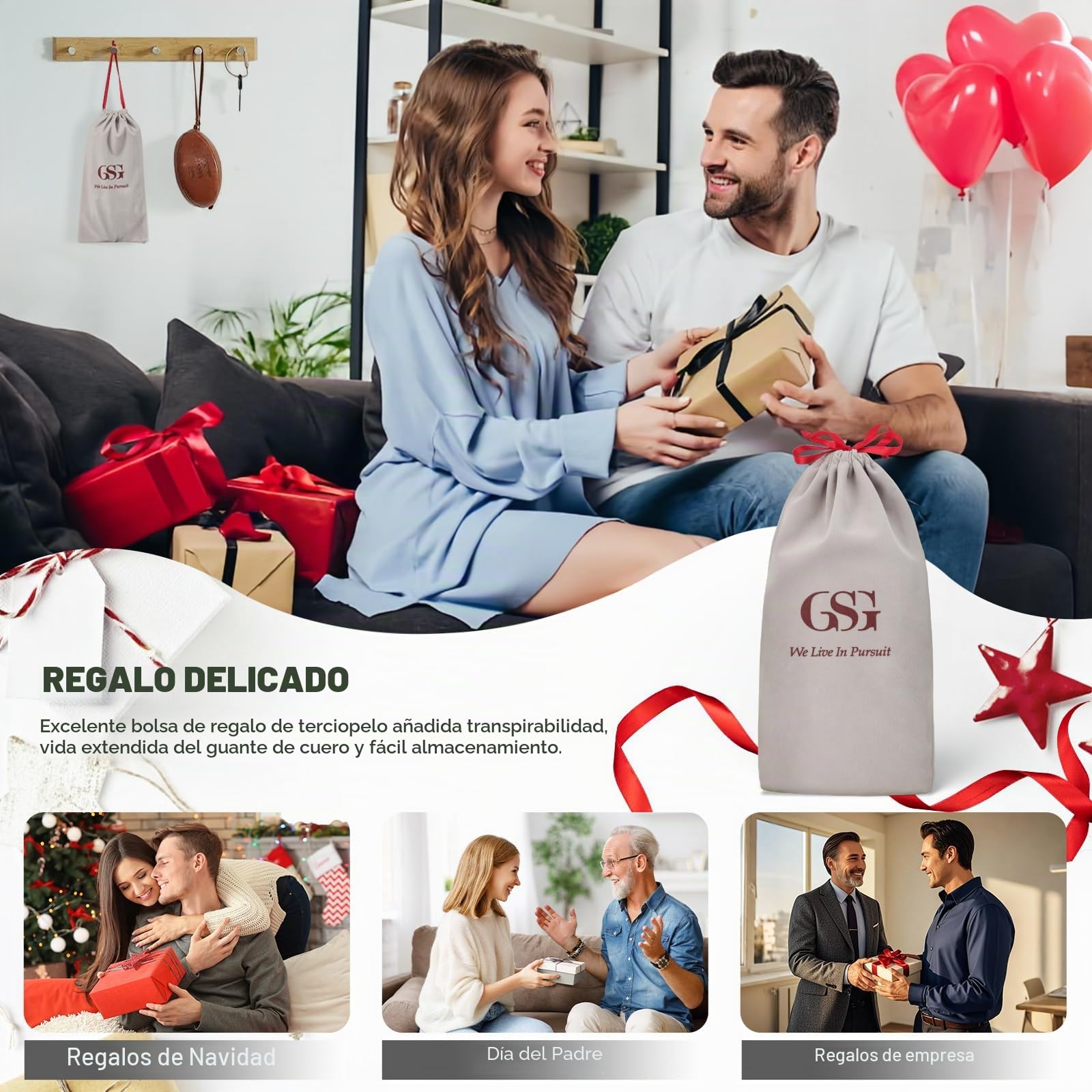 GSG SINCE 1998 Guantes piel hombre para conducir | Guantes de invierno de piel de oveja sin cromo con forro de lana, dedos táctiles y puño