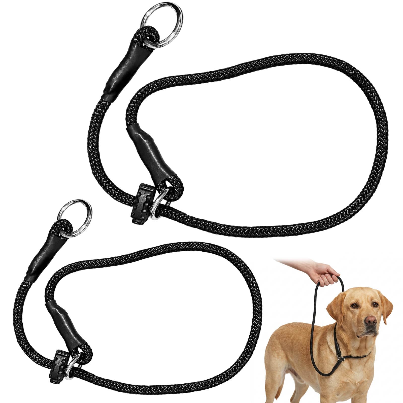 Slip Collar for Dogs, Dog Slip Collar and Training Lead, Effective Control for Daily Walks and Outdoor Activities, Slip Collar for Dogs Adjustable Dog Lead Round Nylon Rope Collars No Pull, Two Pack S