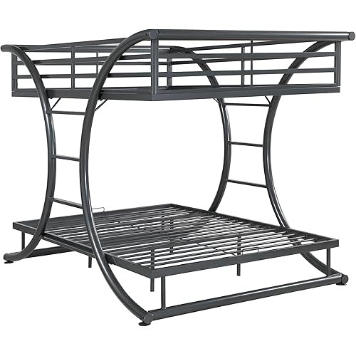 Coaster Home Furnishings Stephan Rustic Metal Full Over Full Size Bunk Bed Frame with Ladder and Guardrails Fully Slatted Mattress Ready Foundation Gunmetal 460078