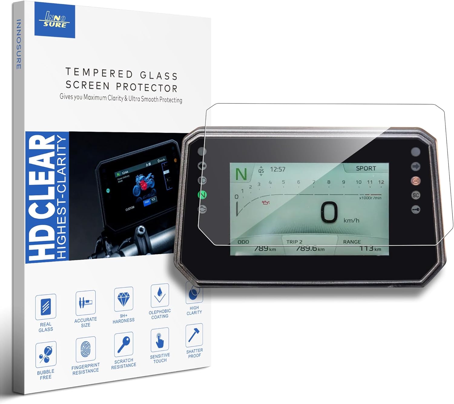 Tempered Glass Screen Protector for Yamaha YZF R9/MT-07/Tracer 7(GT) (2025+), MT-09(SP)/XSR 900 GP (2024+) Motorcycle Instrument 5" Screen 9H Anti Scratch/Fingerprint (HD Clear)