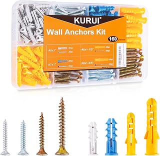 KURUI 160Pcs Wall Anchors Kit with Screws - Drywall Anchors for Pictures, Shelves, Art on Concrete, Brick, Drywall
