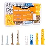 KURUI Wall Anchors Kit for Hanging Wall Art Decor, 160Pcs Drywall Anchors Assortment Kit for Frame Shelf Decorations, Plant Hooks, 80 Screws and 80 Plugs, Picture Hangers for Dry Wall Concrete Brick