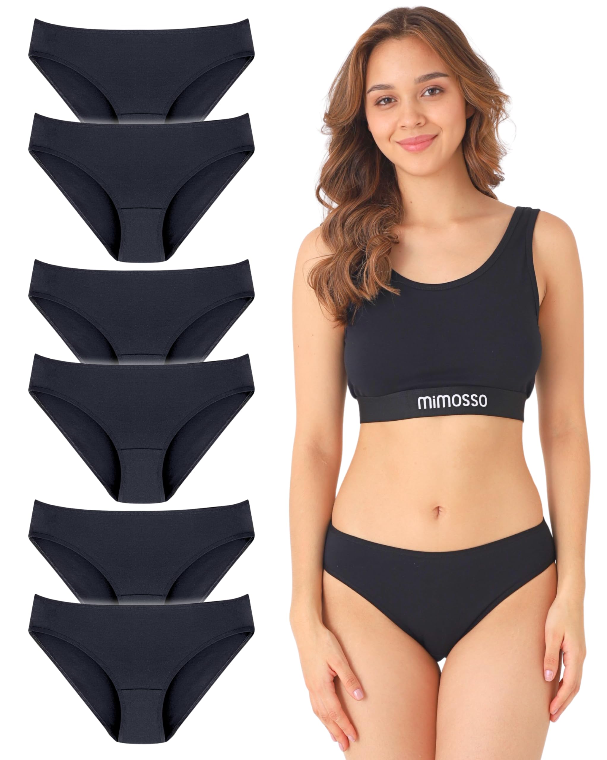 mimosso Mutande da donna in cotone biologico, traspiranti, confezione da 6 pezzi, senza elastico in vita (taglia XS - 3XL)