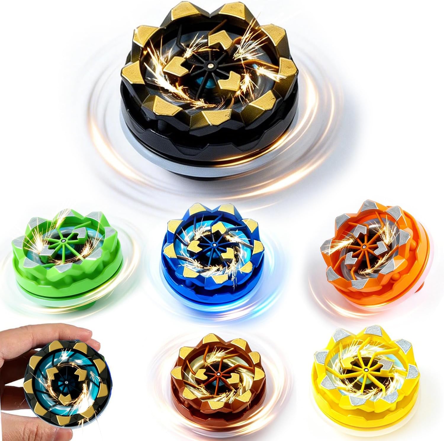 6-Pack Sparking Battle Spinning Tops, Bey-Style Light Up Gyro with Sparkler Effect, Sensory Fidget & Anxiety Relief Toys, Classroom Prizes, Stocking Stuffers, Party Favors for Boys Girls Ages 6+