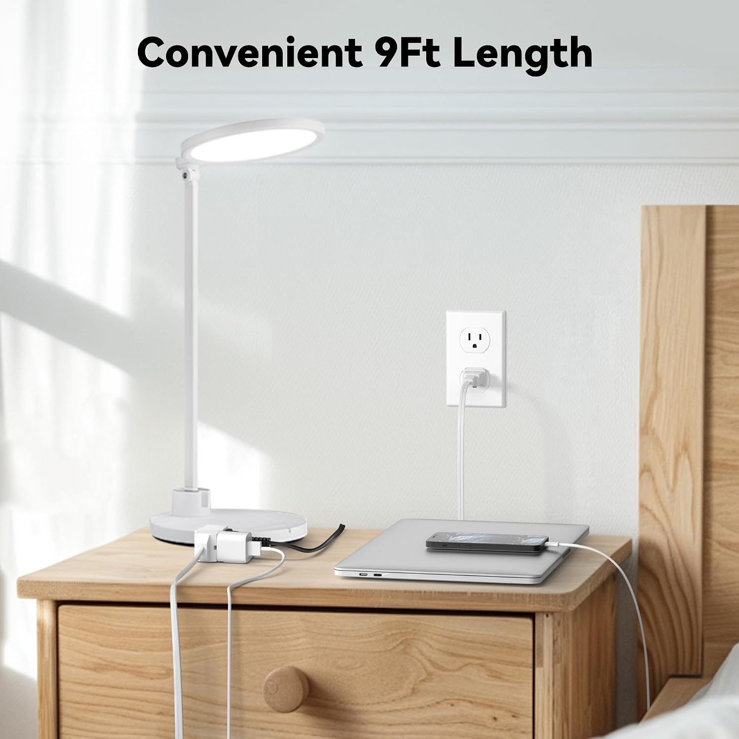 BN-LINK 9ft 3 Outlet Indoor Extension Cord 16/2 SPT-2, 2 Pack White, 2 Prong Polarized Plug, Household Power Cord for Home, Office, and Holiday Decorations
