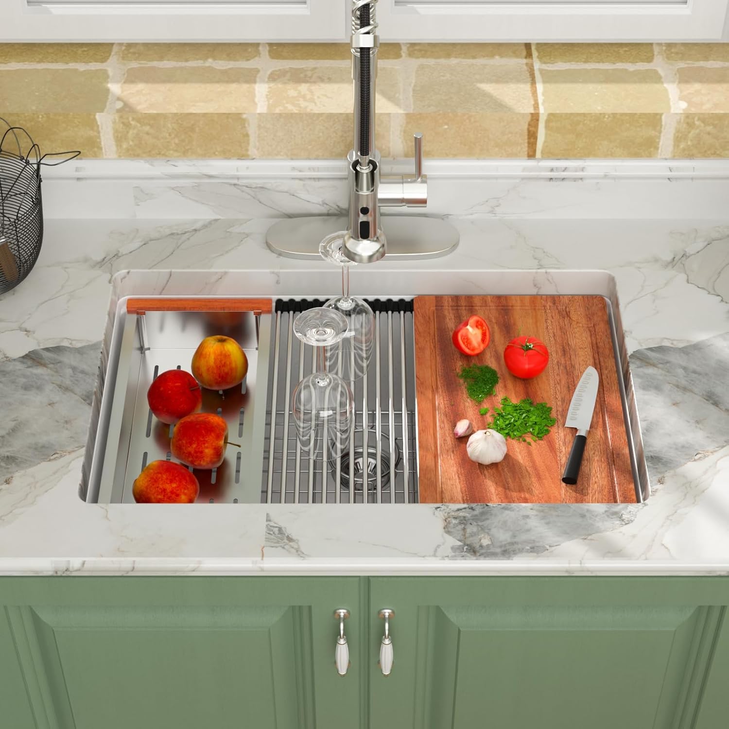 Logmey 30" White Granite Composite Undermount Sink,All in One Workstation Single Bowl Quartz Sinks,Scratch-resistant,Large Deep Under Counter Sink for Minimalist & Scandinavian Style Kitchen,30x19x9