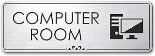 Computer Room Sign for Office/Workplace Storage, Brushed Silver, Engraved, 3