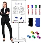 Nicpro Tableau blanc mobile, 36"x 24" Support de tableau magnétique à sec, plateau en blanc Easel debout réglable en hauteur avec stylos, effacement, aimant, crochet de diagramme, tableau blanc roulant pour la salle de classe du bureau