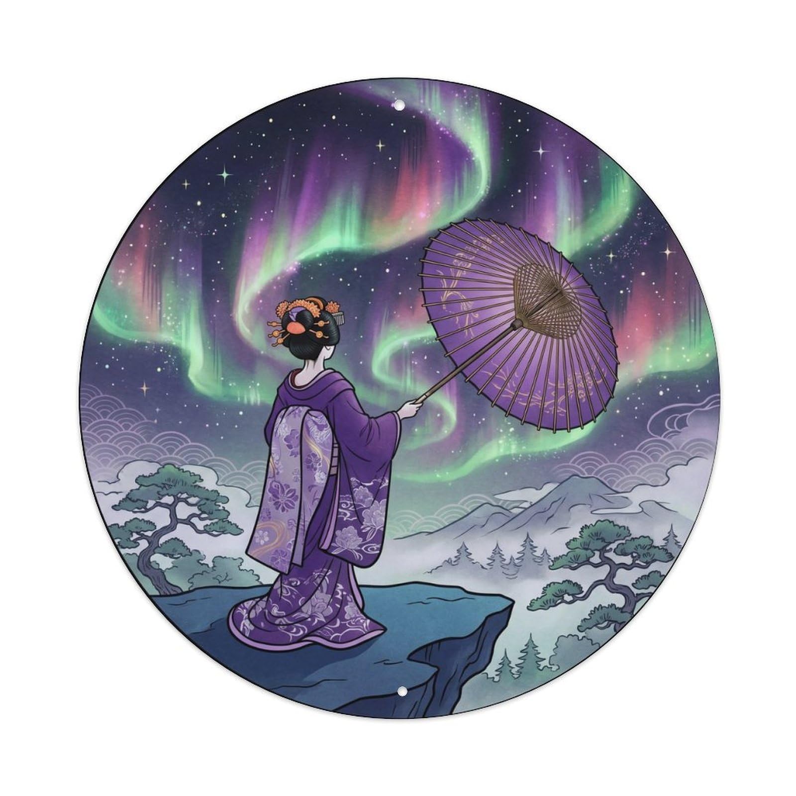 Fqnyr Style Metal Tin Sign Japanese Geisha Aurora Borealis Dreamlike Vision