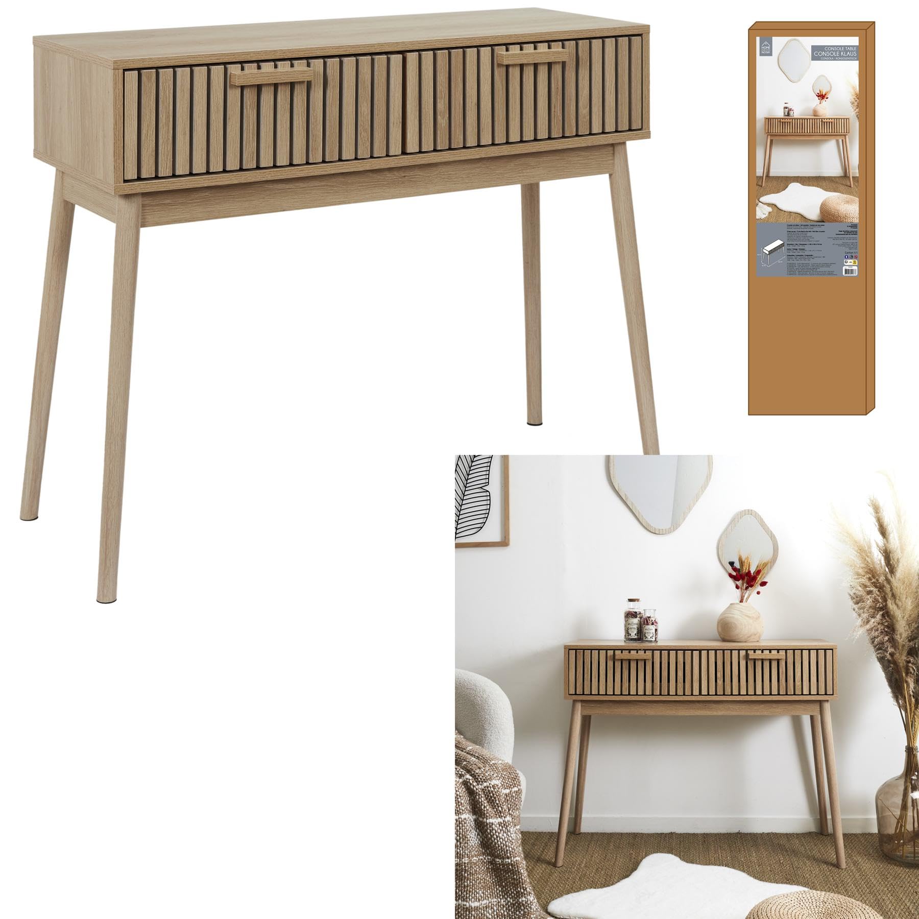 HOME DECO FACTORY - HD0090 - Consola de Madera con 2 Cajones para Salón o Entrada - Diseño Elegante y Práctico - Dimensiones 100x80x35 cm - Color Marrón - Idea de Regalo