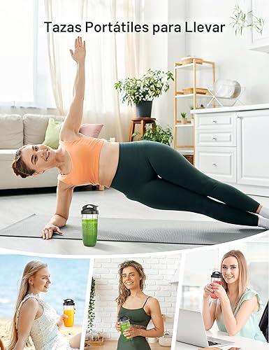 Miniatura 4 de Ganiza Licuadora para batidos, 14 licuadoras personales para batidos y batidos para cocina con 3 tazas portátiles (1 x 24 onzas y 2 x 17 onzas),