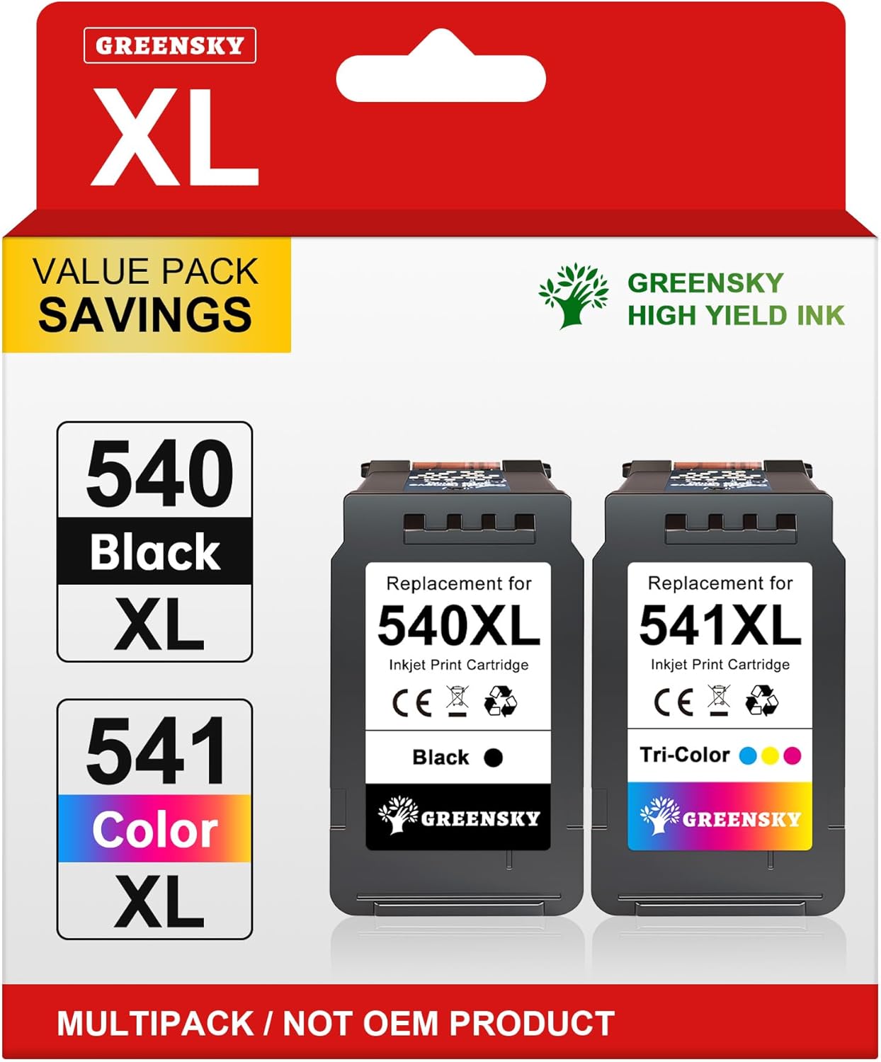 GREENSKY 540XL 541XL Kompatibel für Canon Druckerpatronen 540 541 XL Multipack für Canon TS5150 Druckerpatronen für Canon Pixma MG3650s MG3650 MG3600 MG3550 MG4250 MX475 TS5151 PG540 CL541 Patronen