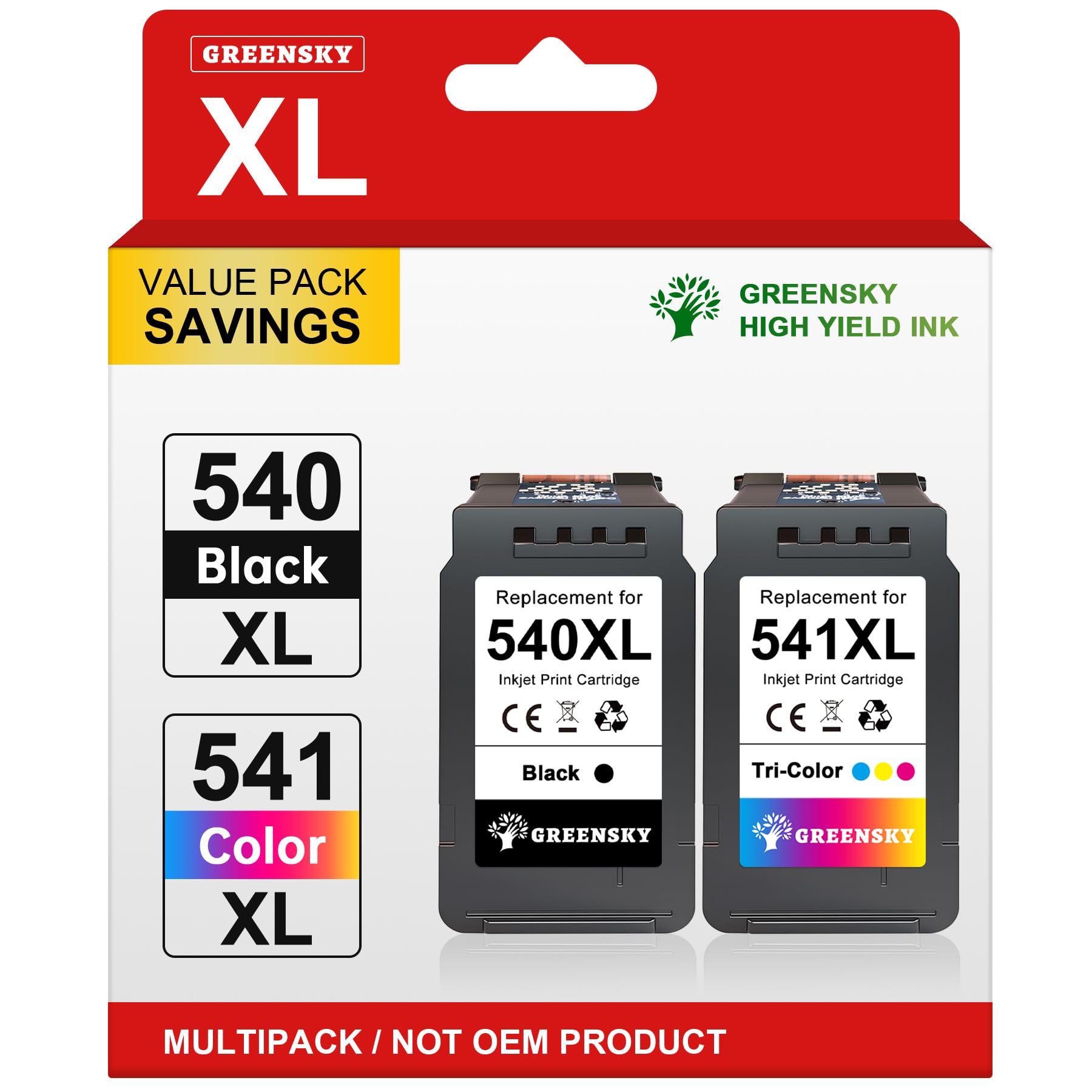 GREENSKY 540XL 541XL Kompatibel für Canon Druckerpatronen 540 541 XL Multipack für Canon TS5150 Druckerpatronen für Canon Pixma MG3650s MG3650 MG3600 MG3550 MG4250 MX475 TS5151 PG540 CL541 Patronen