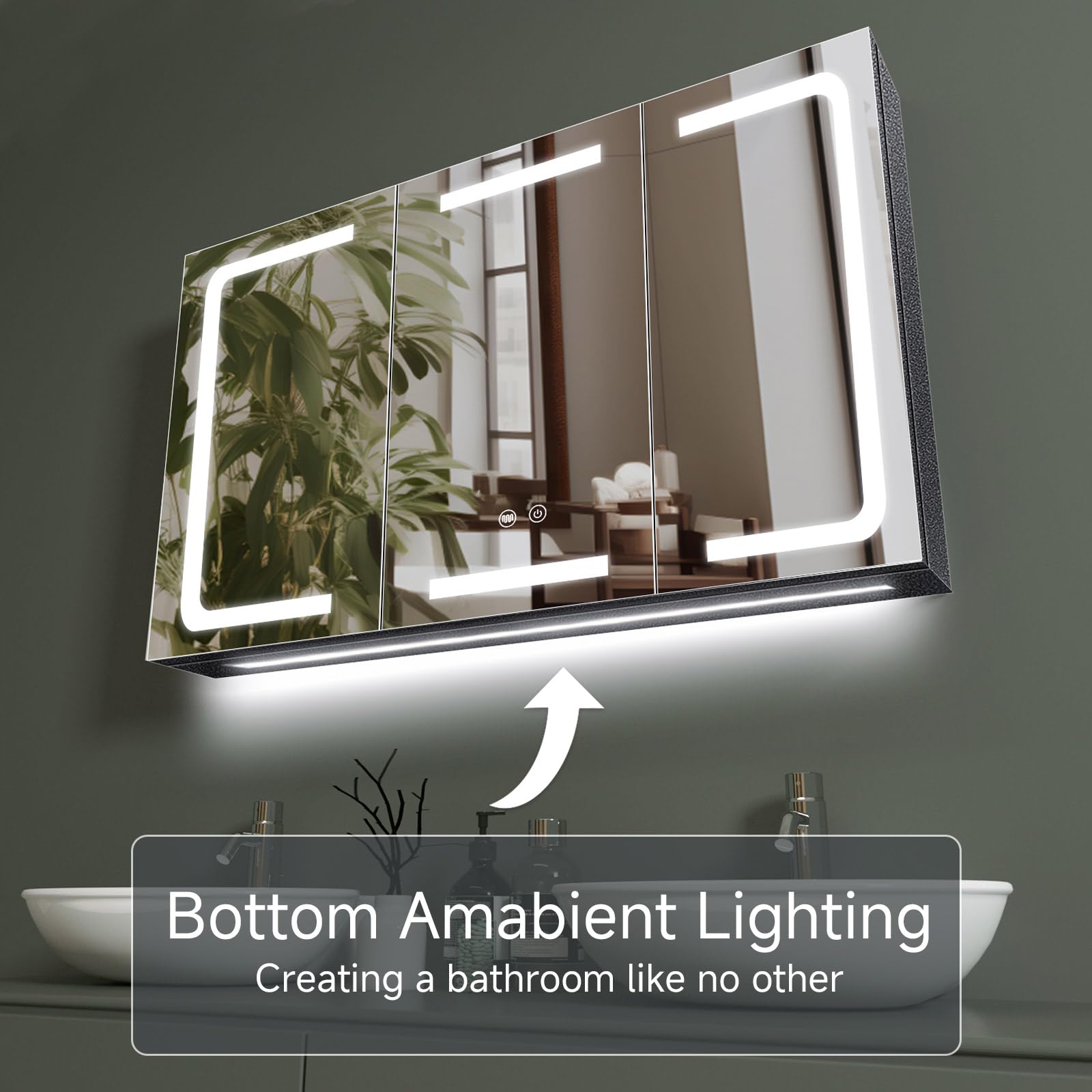 Armoire Miroir de Salle de Bain à LED avec éclairage LED et Prise, 100x60 cm, Murale Meuble Miroir Salle de Bain, Etagere Réglable, Anti-buée, 3 Couleur, Dimmable