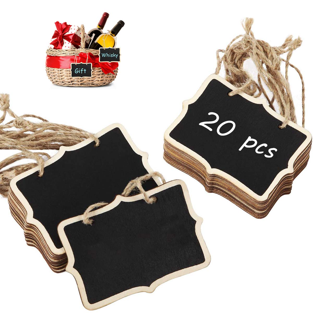 Homkeen Chalkboard Tags Hanging, Rewritable Tags, Message Tags, Mini Chalkboard, Double-Sided Chalkboard