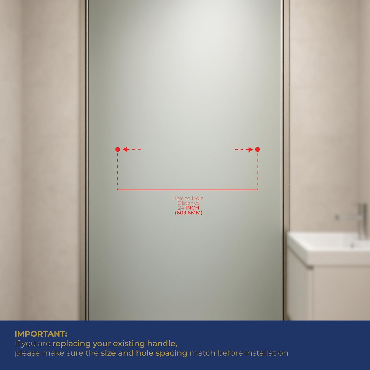 24" Center-to-Center Shower Door Towel Bar Handle, Round Single-Sided Design in Polished Nickel with Washer, Fits 1/4" to 1/2" Tempered Glass Modern Frameless Bathroom Doors