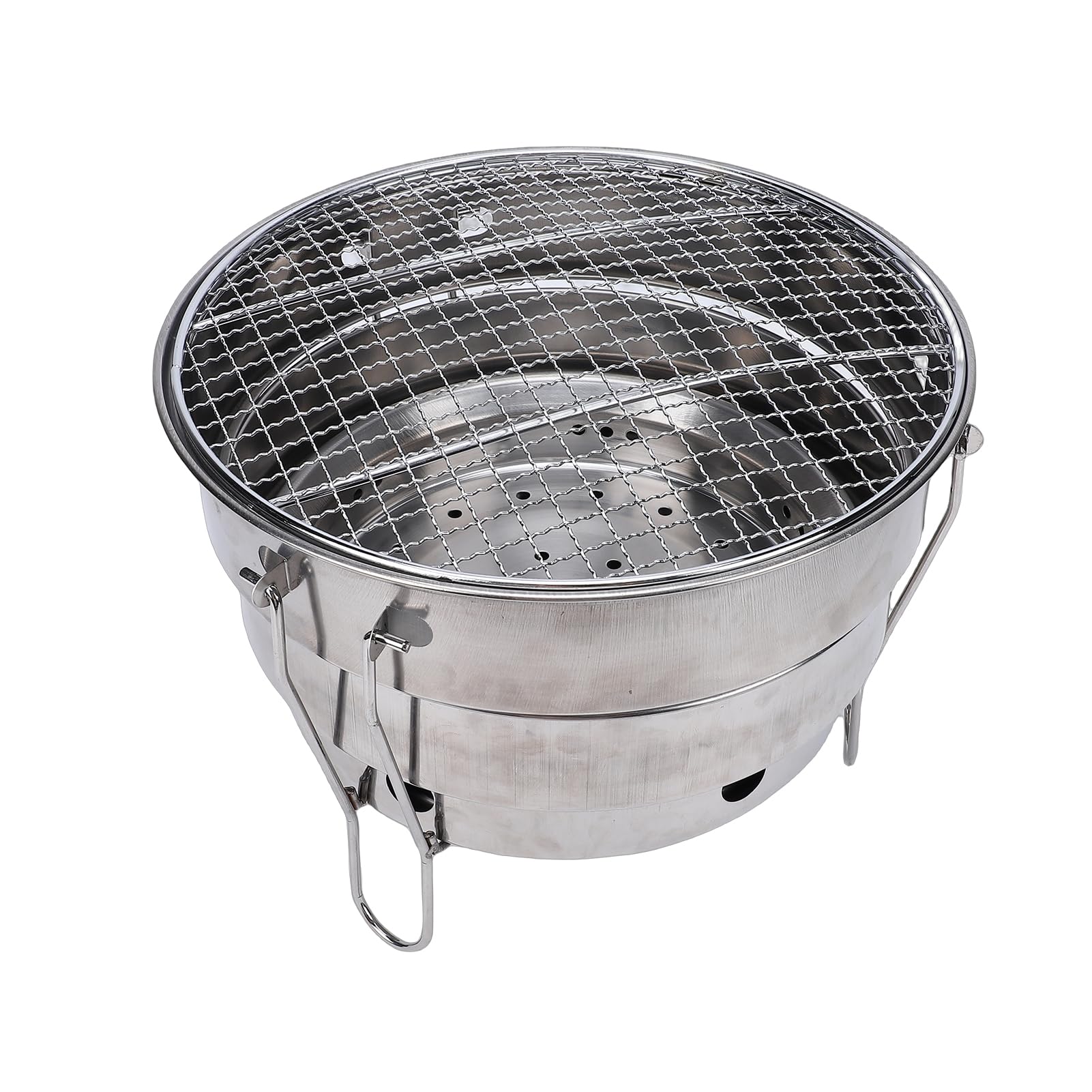 POENVFPO Barbecue da campeggio portatile in acciaio inox, pieghevole, con diametro di 29 cm e ripiano integrato per una distribuzione uniforme del calore, conservazione compatta per cucinare (CW305 28