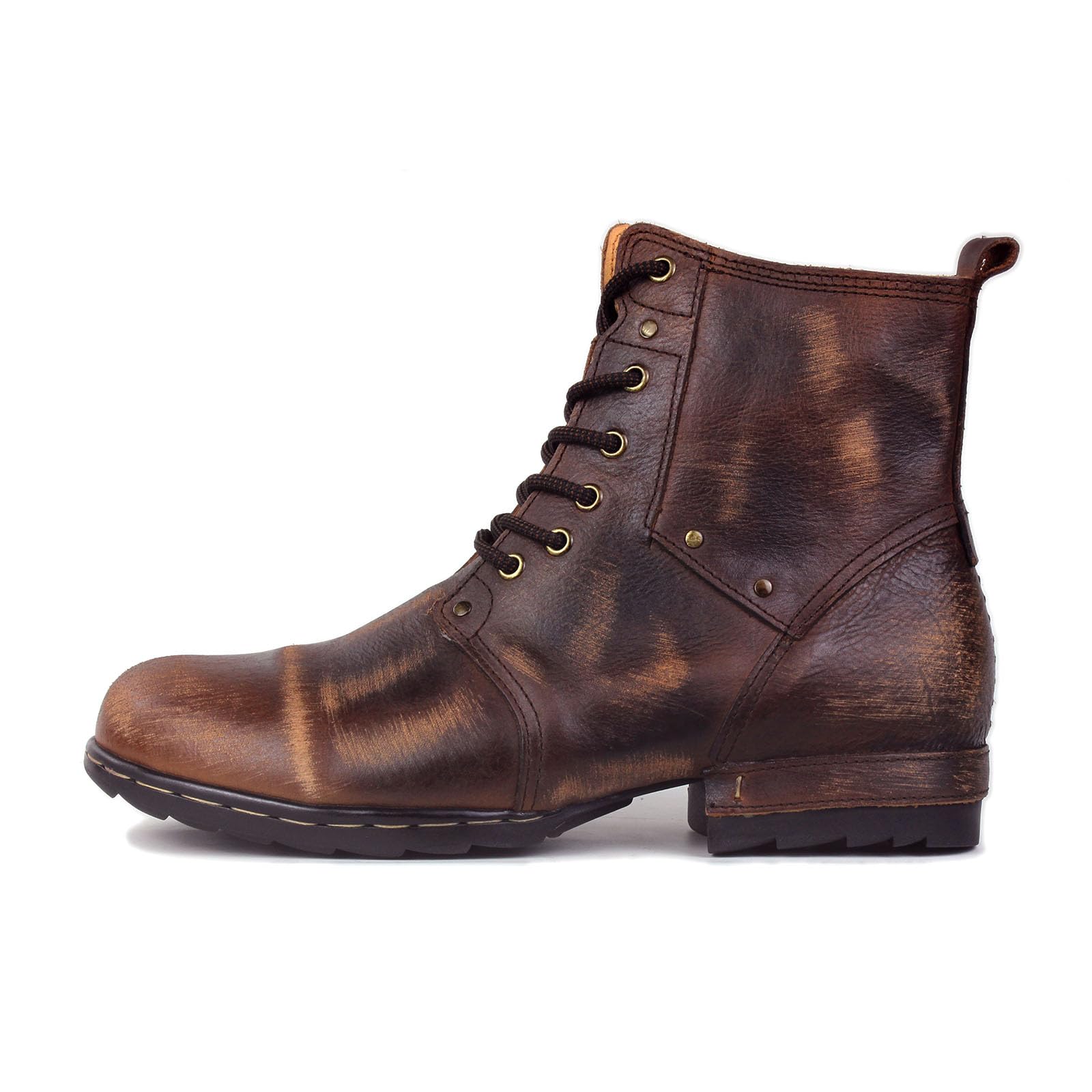 OSSTONE Vintage Braun Herren leder retro chukkastiefel Worker biker boots-motorrad-leder-schuhe für Schnürstiefeletten boots OS-6015-6-Vintage-DE-R