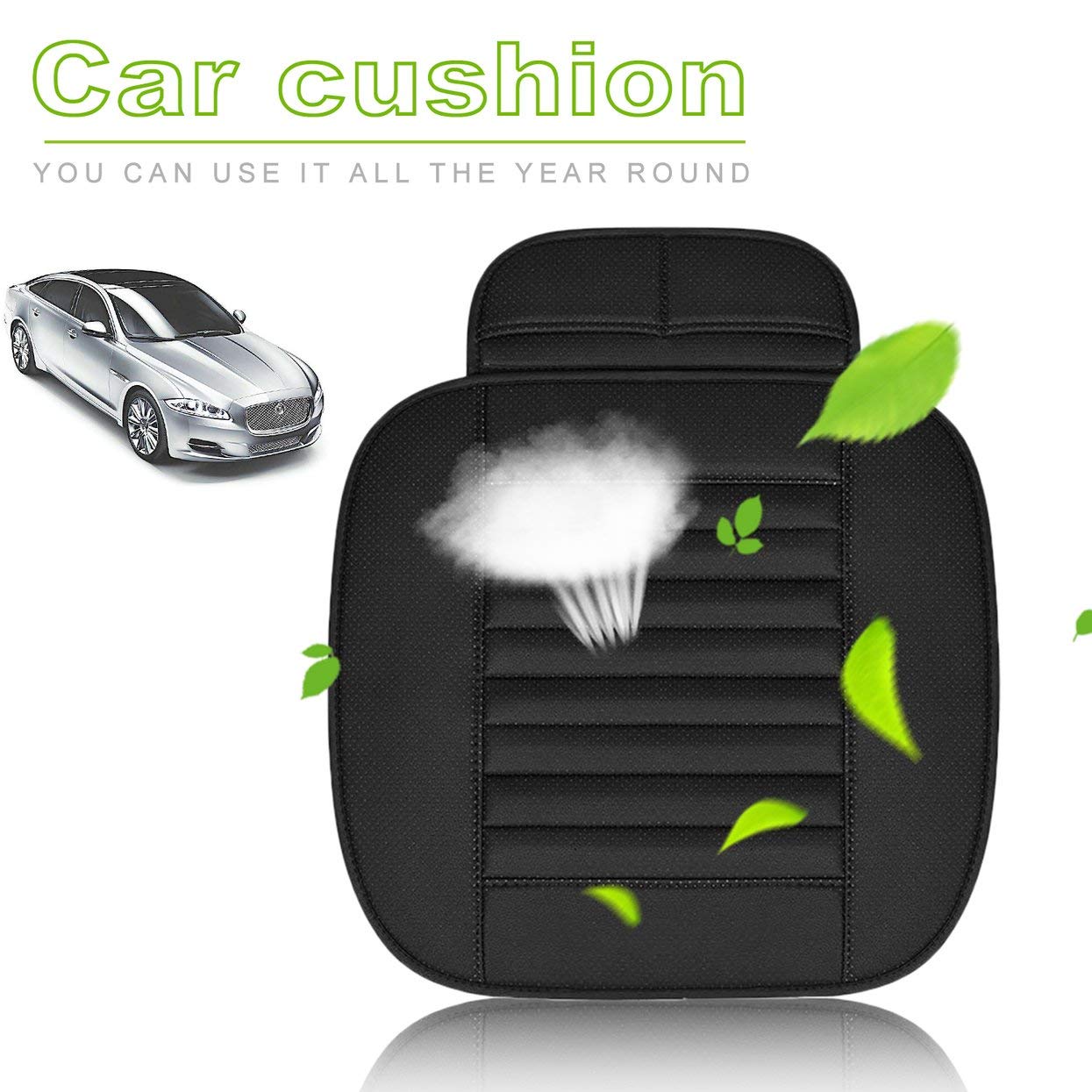 Asudaro Cuscino Sedile Auto In Similpelle Con Inserti In Carbone Di Bambù, Universale, Antiscivolo, 4 Stagioni, Colore Grigio, Singolo Senza Schienale - 4