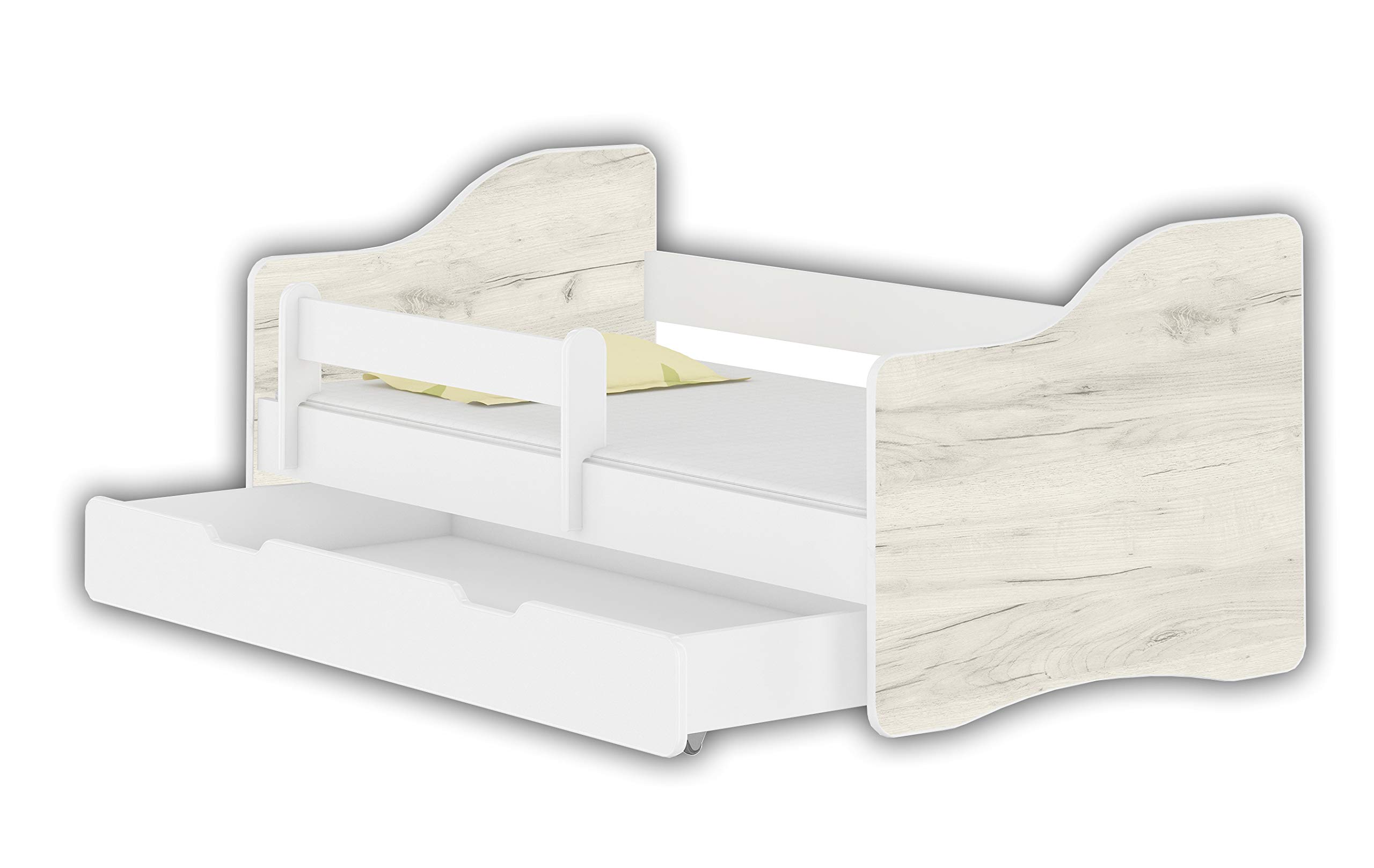 ACMA Happy Lit Enfant Bébé TIROIR Matelas sommier Gratuite Blanc Meubles pour Enfants (160x80 cm + Tiroir, Chêne Blanc)