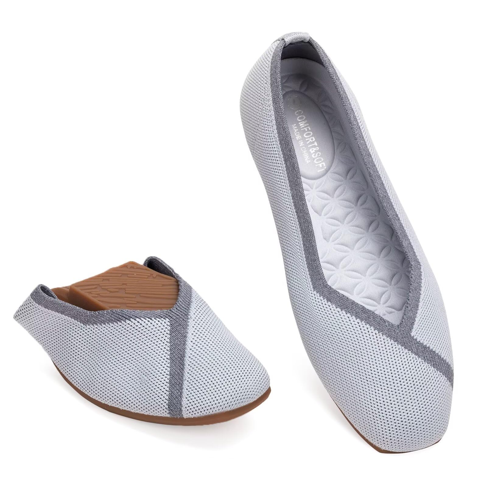 Frank Mully Zapatos planos planos para mujer con punta cuadrada, cómodos zapatos planos de punto, zapatos de trabajo para mujer