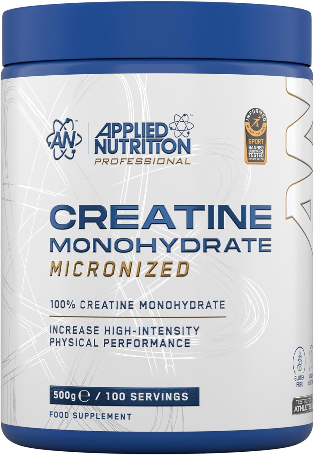 Applied Nutrition Creatine Monohydrate Powder 500g – 100% Micronized Creatine – 5g per Serving – Unflavoured – Supports High-Intensity Performance – 100 Servings