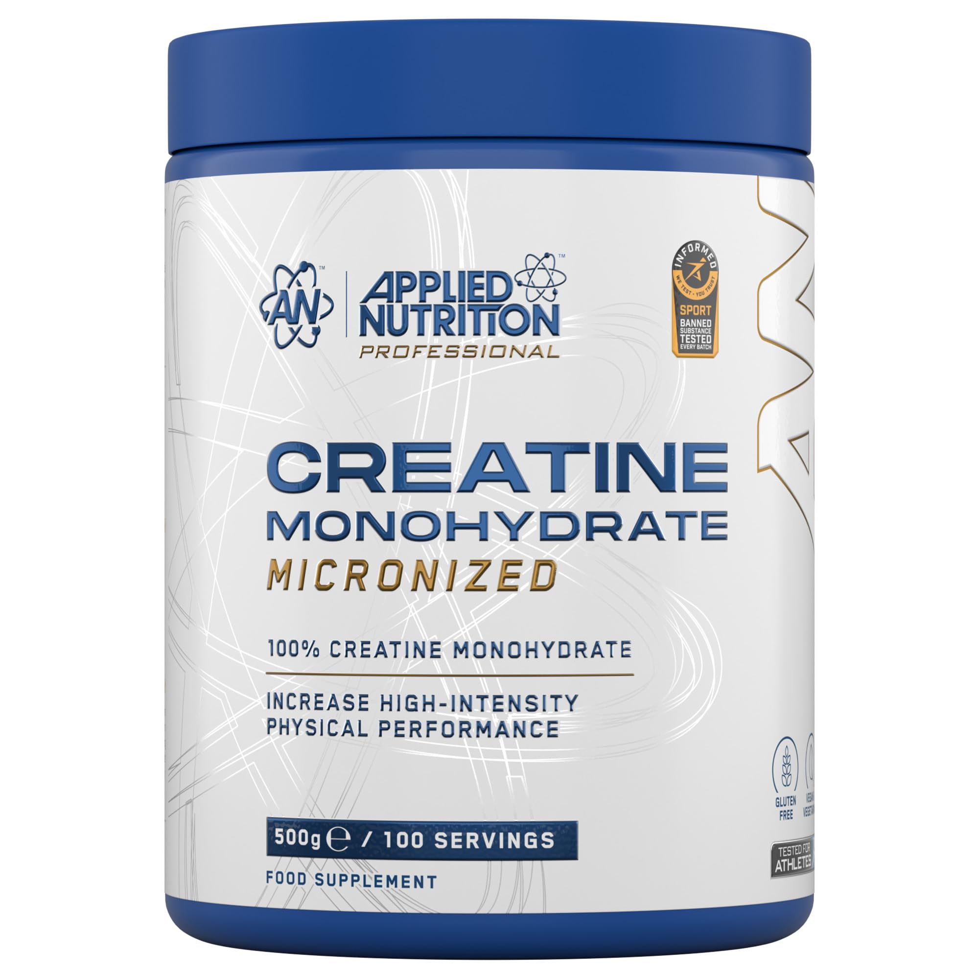 Applied Nutrition Creatine Monohydrate Powder 500g – 100% Micronized Creatine – 5g per Serving – Unflavoured – Supports High-Intensity Performance – 100 Servings