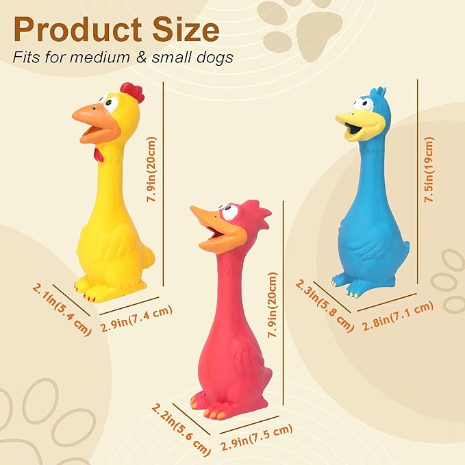 Juguete Squeaky para Perros 3 Piezas de Goma - Pollo, Pato, Pájaro miniatura 3