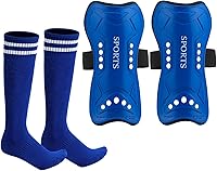 Vista 9 de Espinilleras de fútbol para jóvenes y niños con calcetines de fútbol, 3 tamaños, equipo de protección de pantorrillas, equipo ligero y ajustable