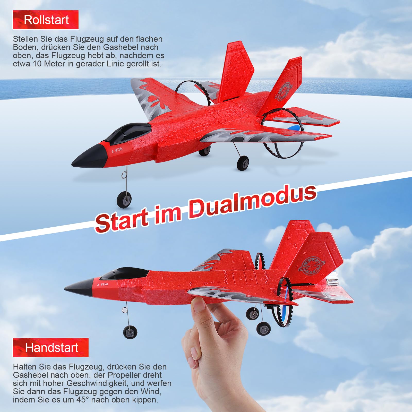 Henakmsl RC F35, Aereo Telecomandato 2.4GHz Fighter HW39 Con 2 Batterie, Radiocomandato RTF per Bambini/Adulti/Principianti, Rosso