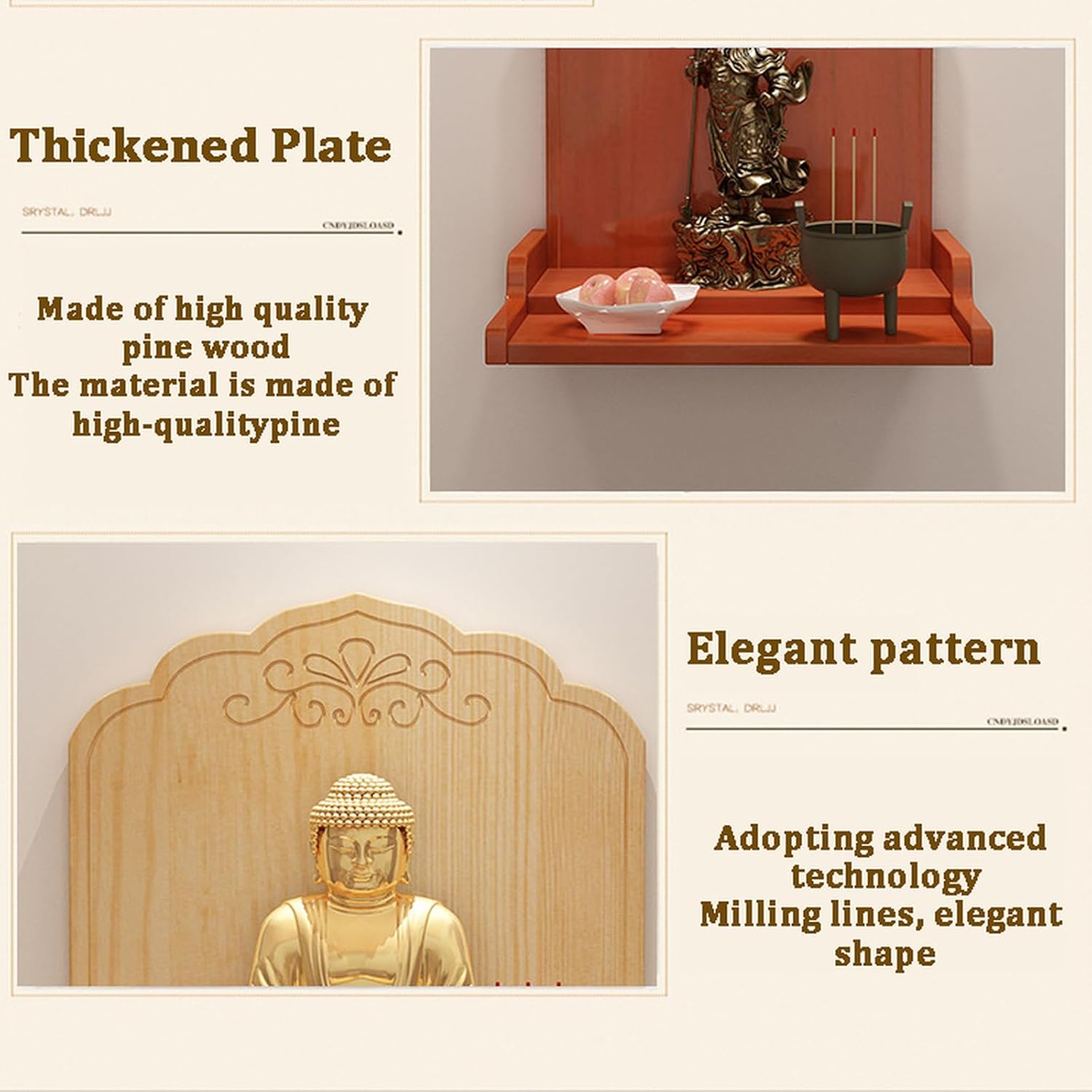 Buddha Altar Shelf - Wall Hanging Offering Table, Mini Feng Shui Buddha Stand, Wooden Pagoda Shelf for Home Decor, Spiritual Meditation, Economical Medium Brown Wall Display