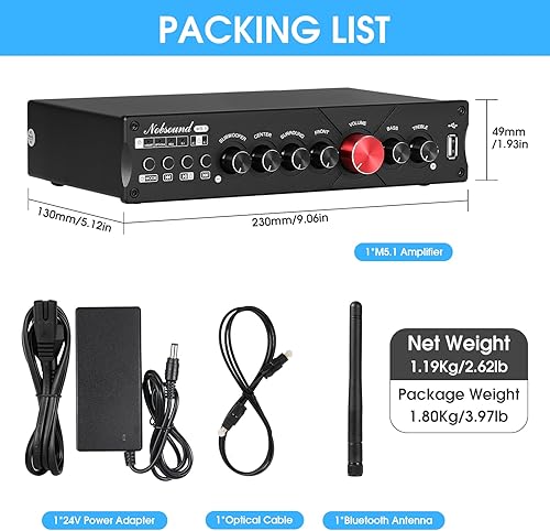 Miniatura 9 de Nobsound Amplificador Bluetooth de 5.1 canales HiFi Amplificador estéreo de cine en casa amplificador de subwoofer