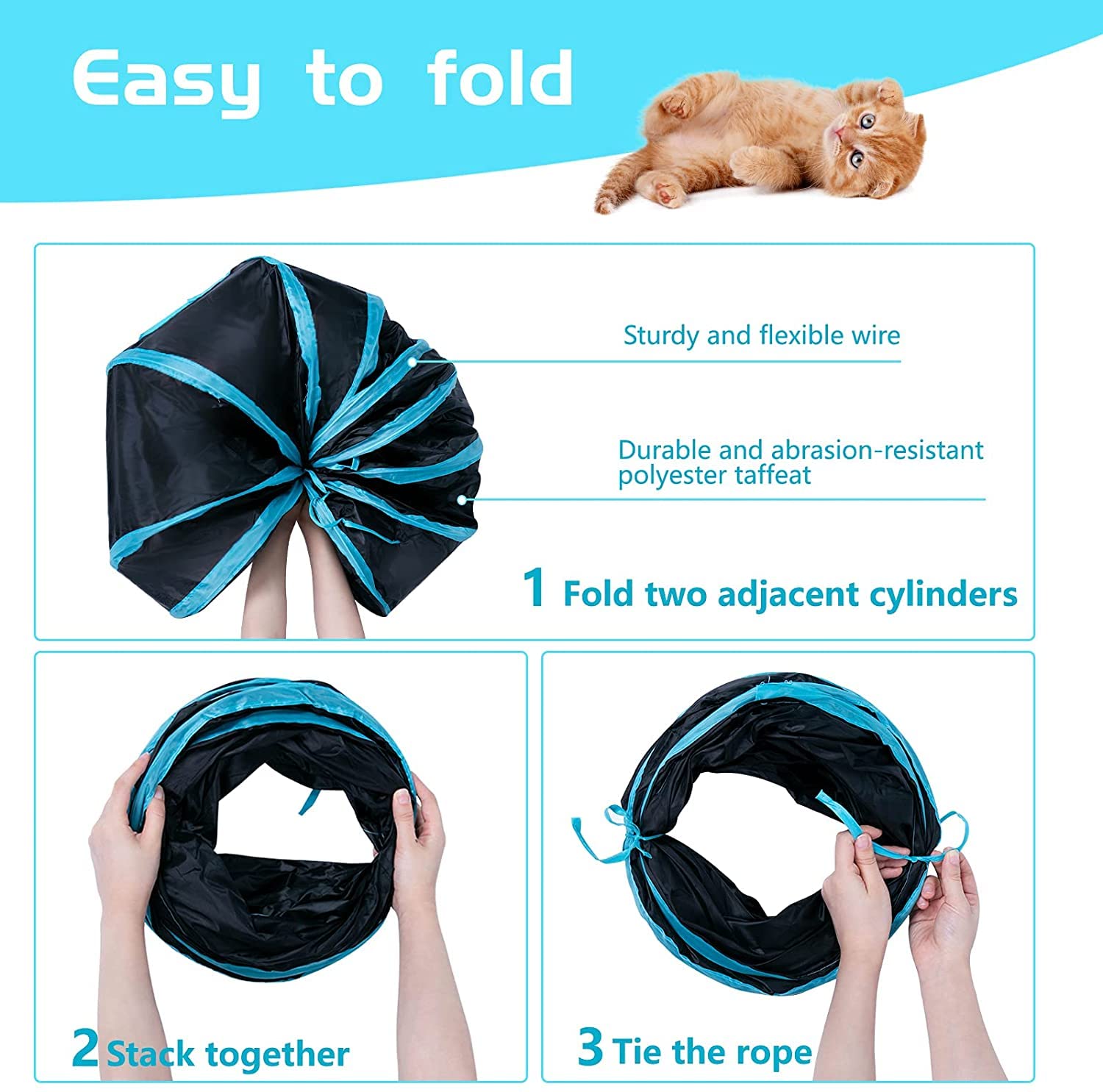 Aandyou S-Shaped Cat Tunnel, 2-Way Pet Tunnels for Indoor Cats Kittens, Small Animals, Pet Owners, Medium - Image 4