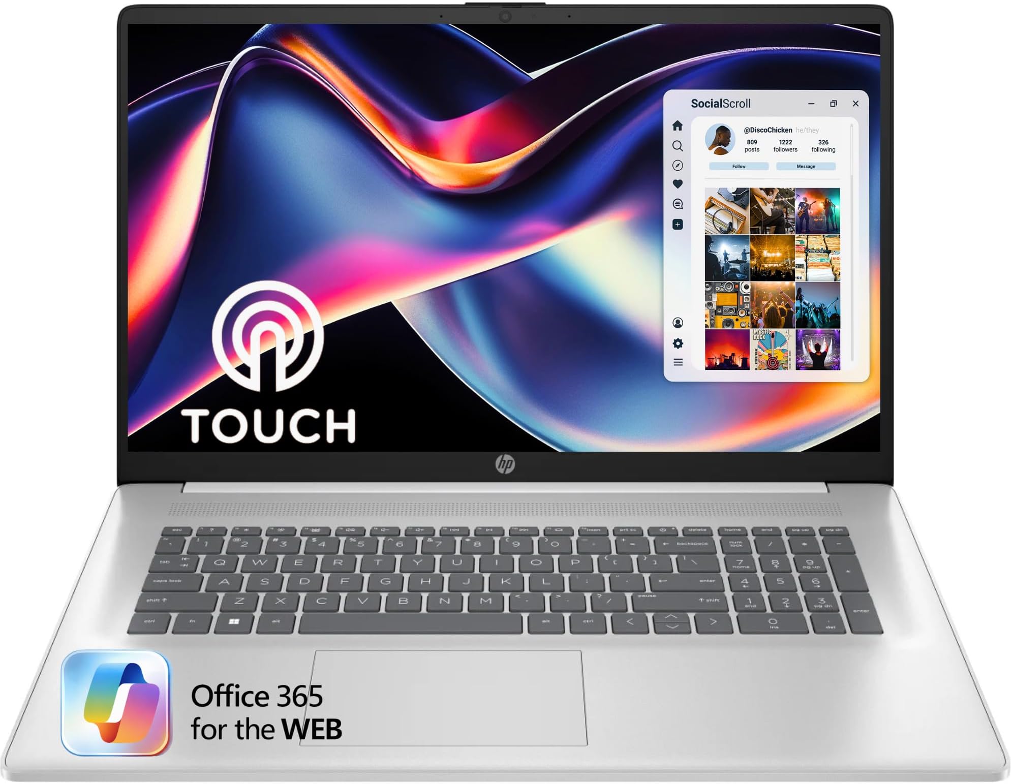HP 17.3“ Touch | Touchscreen Laptop with Office 365 for The Web, AMD Ryzen 5 7430U (6 Cores, 12 Threads, Upto 4.3GHz, Beats Core i7-1355U), 16GB RAM, 512GB SSD Storage, 10 Key Number Pad, No Mouse