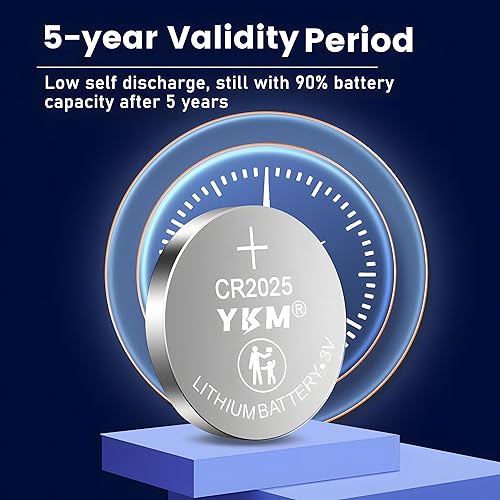 Vista 5 de YKM 5 Pack CR2025 Battery DL2025 3V Lithium Battery for Car Remote Key Fob Button Batteries 2025