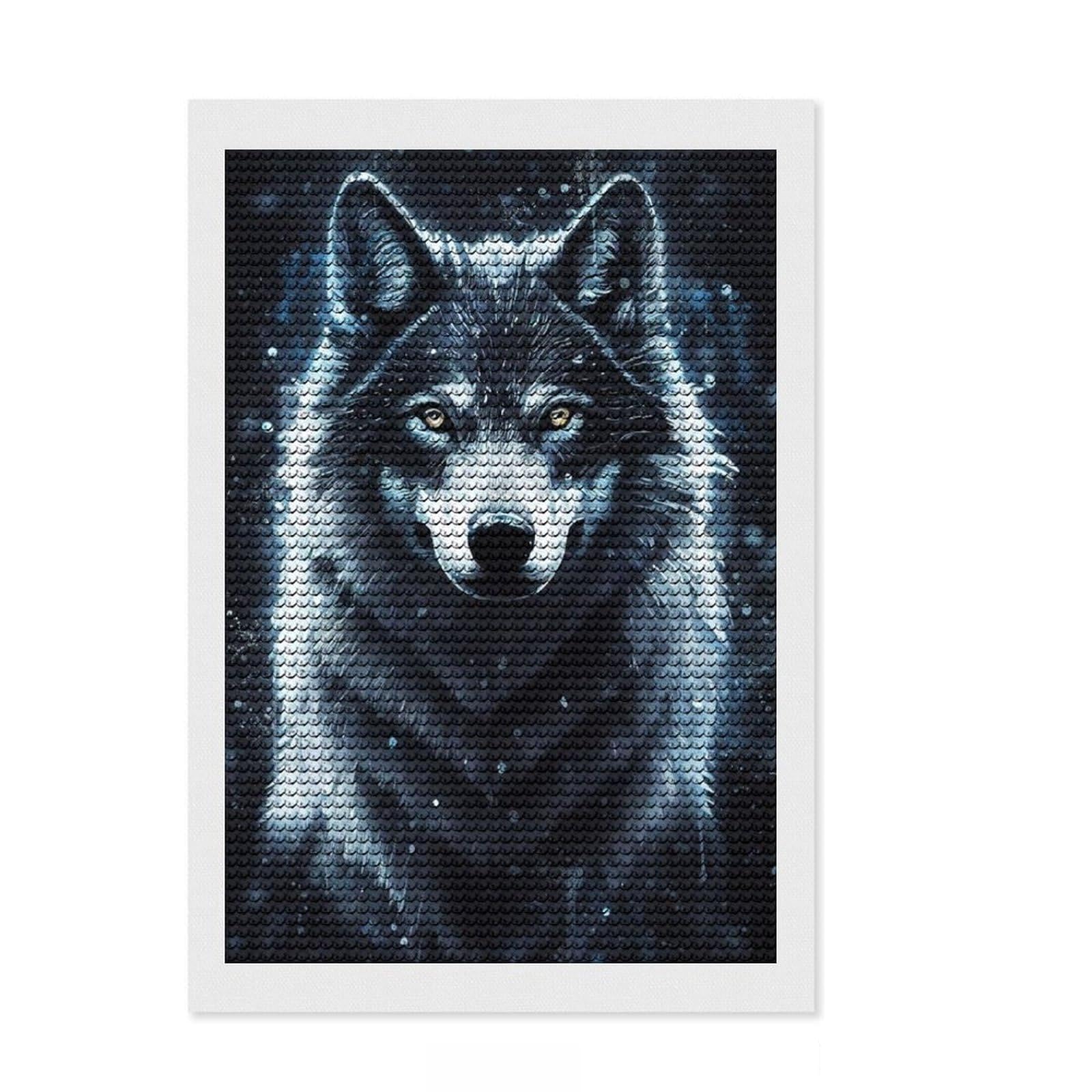 Junmoney Black Fox Diamond Painting Set 8"x12", with Tool Kit, Office Decor, Creative Hobby, Fun Craft Activity, Winter Craft